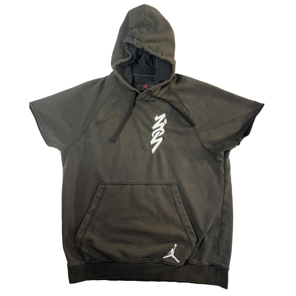 Jordan Zion Williamson Short Sleeve Y2K Hoodie Gray Jumpman Basketball Men M
